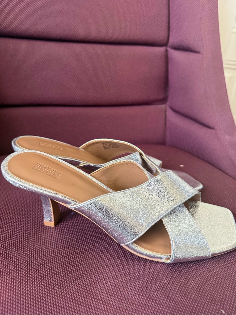 Silver Metallic Crisscross Mule Heels